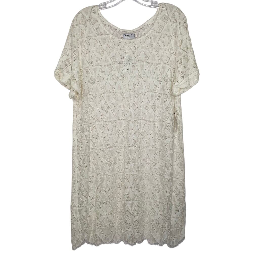 FRAME le boyfriend floral lace mini dress short sleeve size Large *No Liner